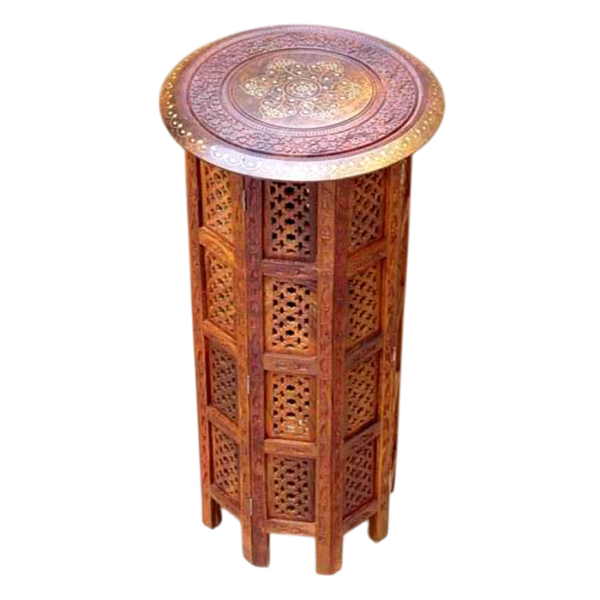 Round Folding Table Sheesham (Brass Inlay Top)
