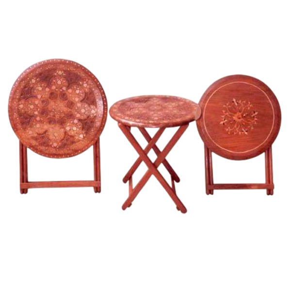 Round Folding Table – Sheesham With Brass Inlay Top